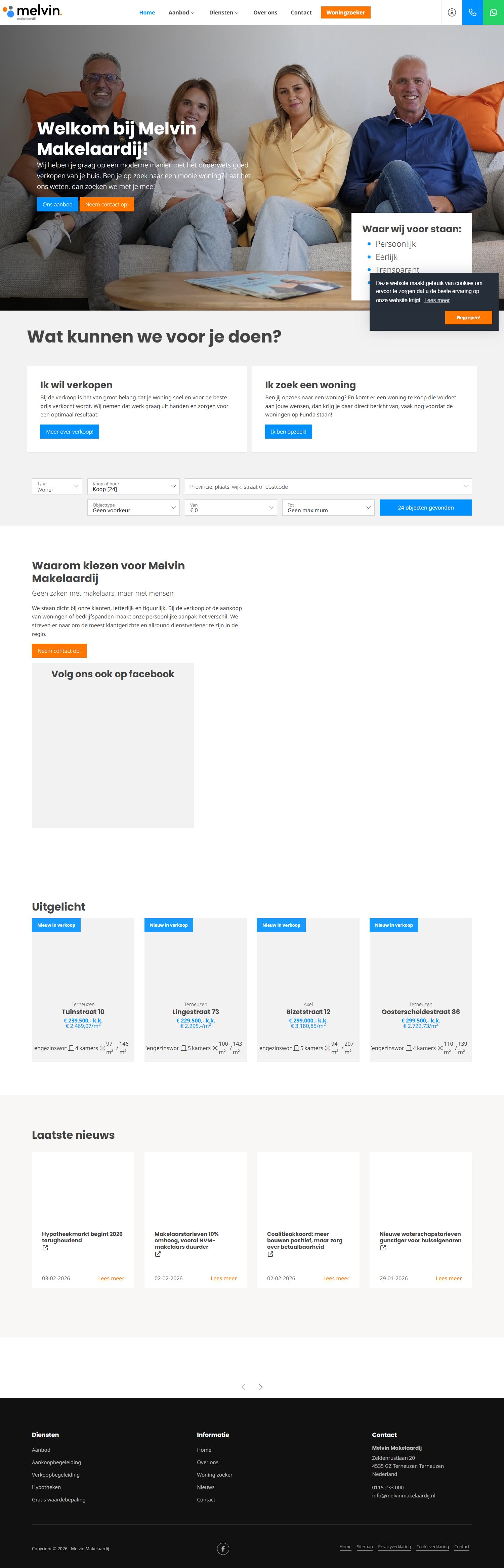 Screenshot van de website van www.melvinmakelaardij.nl