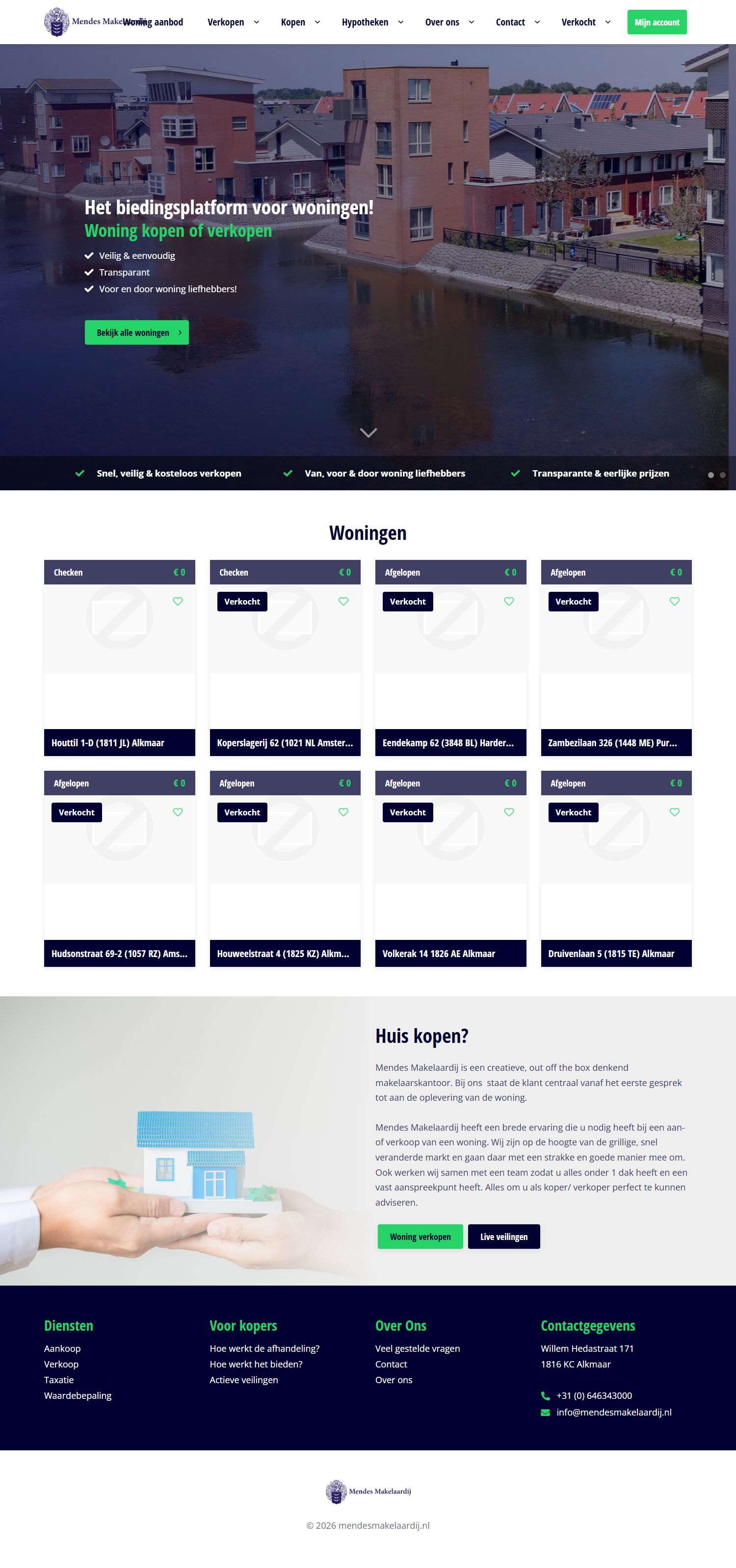 Screenshot van de website van www.mendesmakelaardij.nl