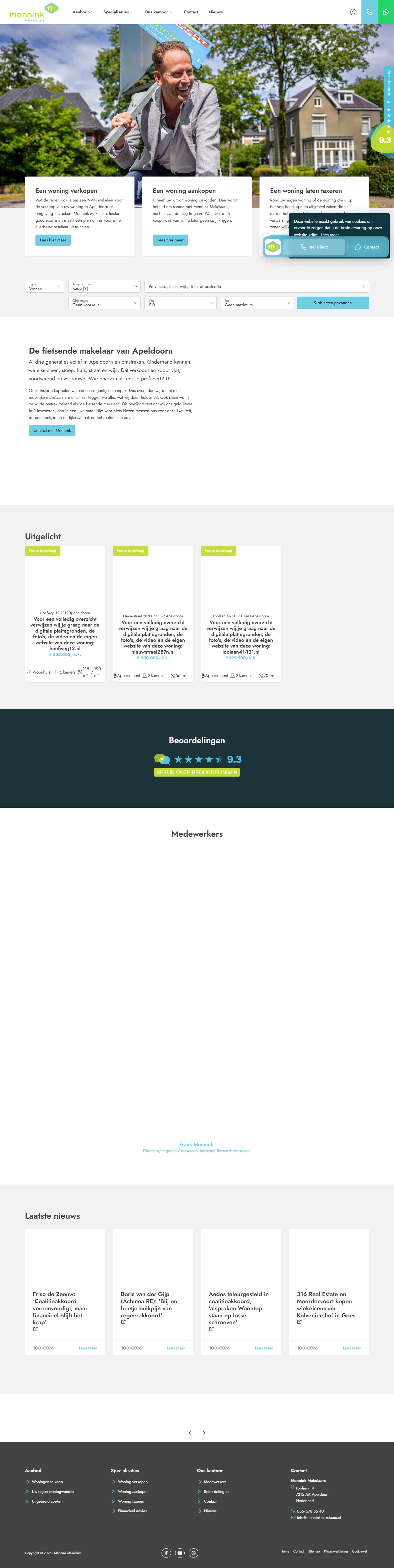 Screenshot van de website van www.menninkmakelaars.nl
