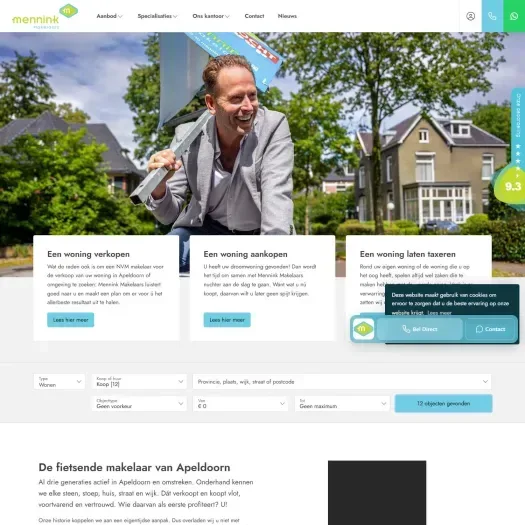 Screenshot of the website of www.menninkmakelaars.nl