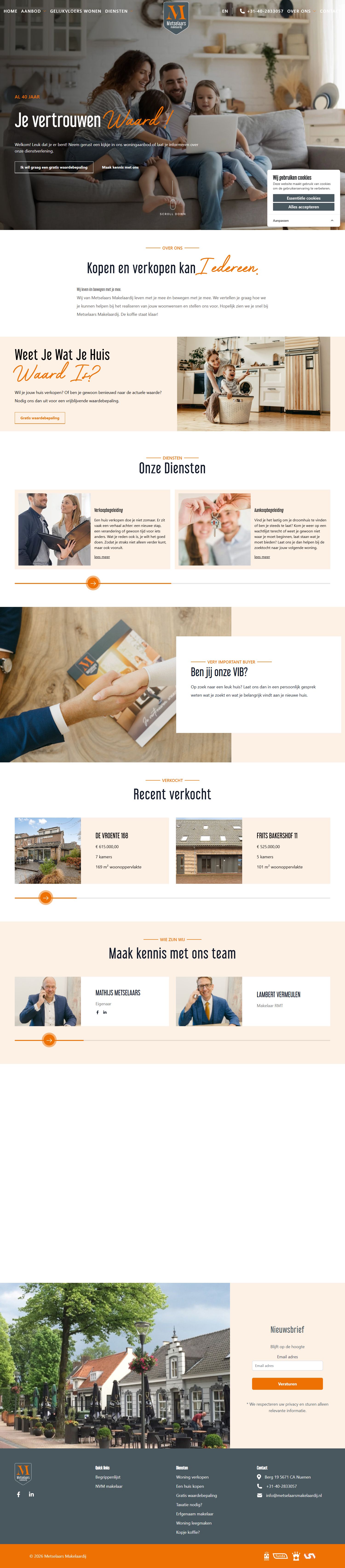 Screenshot van de website van www.metselaarsmakelaardij.nl