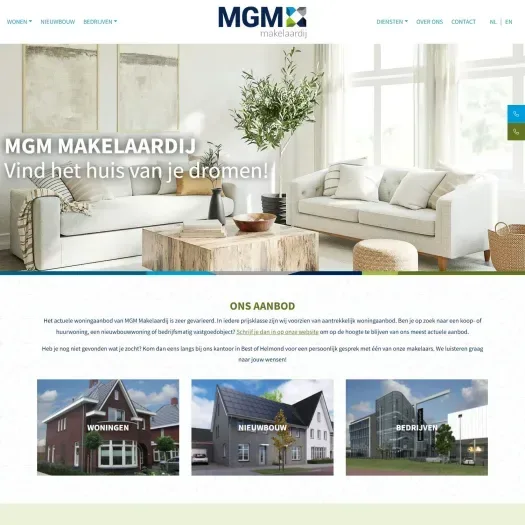 Screenshot van de website van www.mgmmakelaardij.nl
