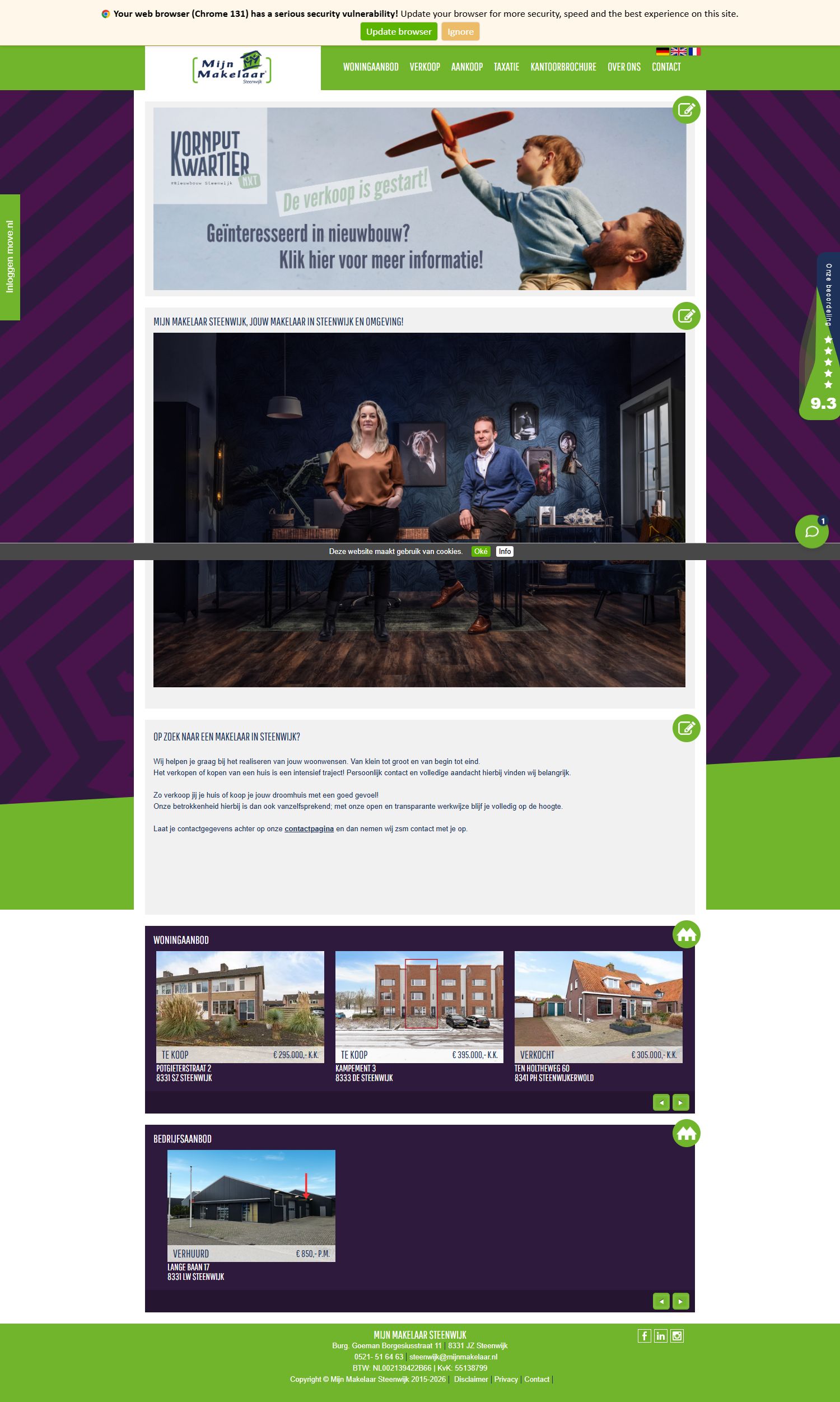 Screenshot van de website van www.mijnmakelaarsteenwijk.nl