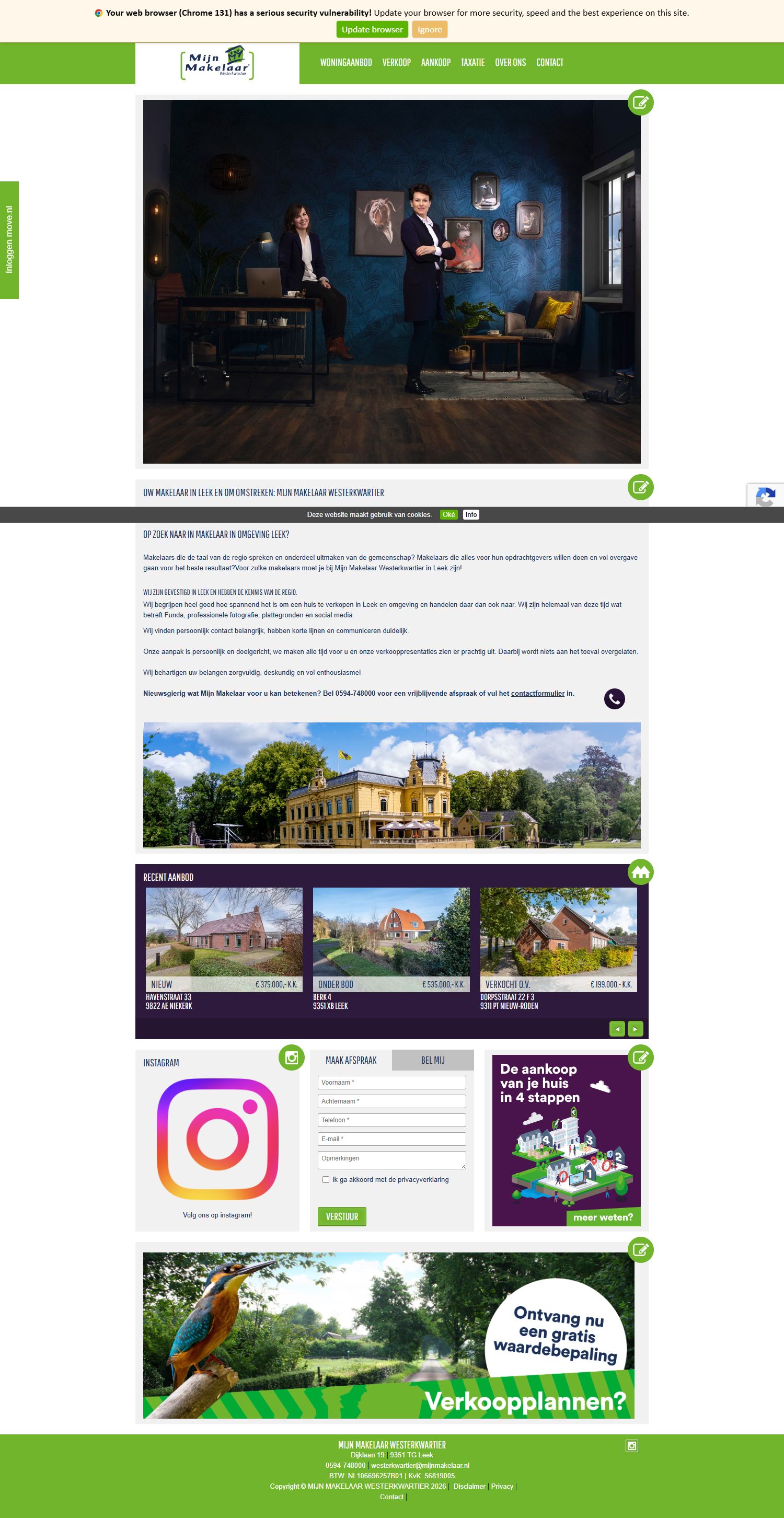 Screenshot van de website van www.mijnmakelaarwesterkwartier.nl