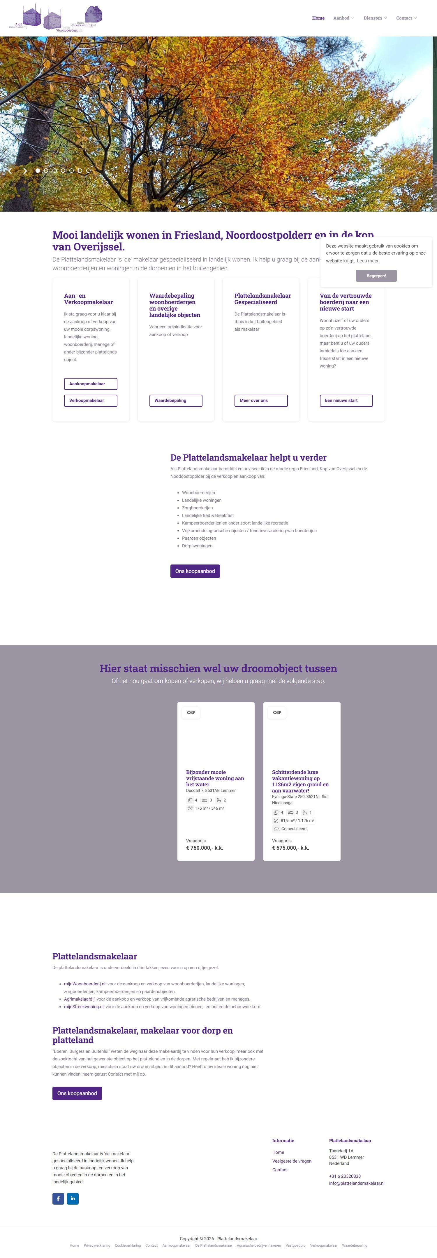 Screenshot van de website van www.mijnwoonboerderij.nl