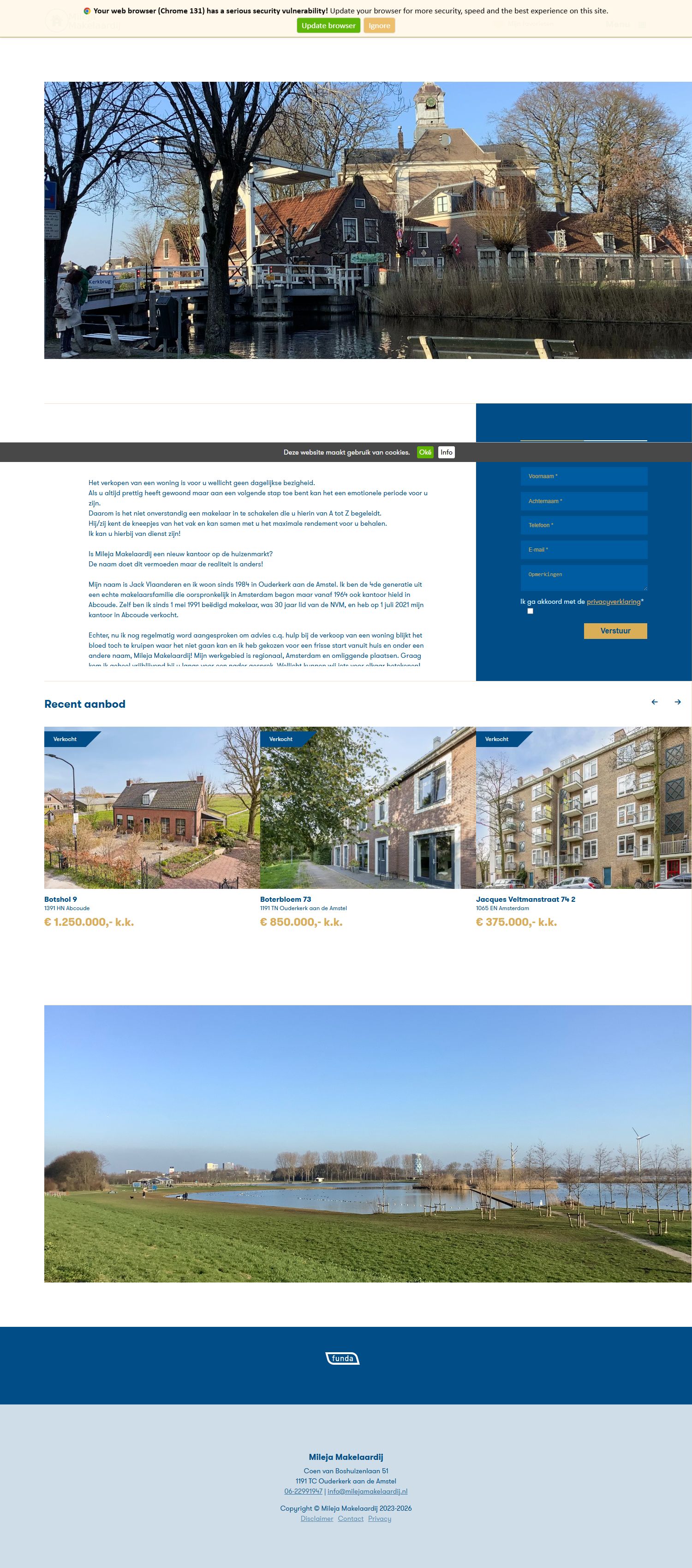 Screenshot van de website van www.milejamakelaardij.nl
