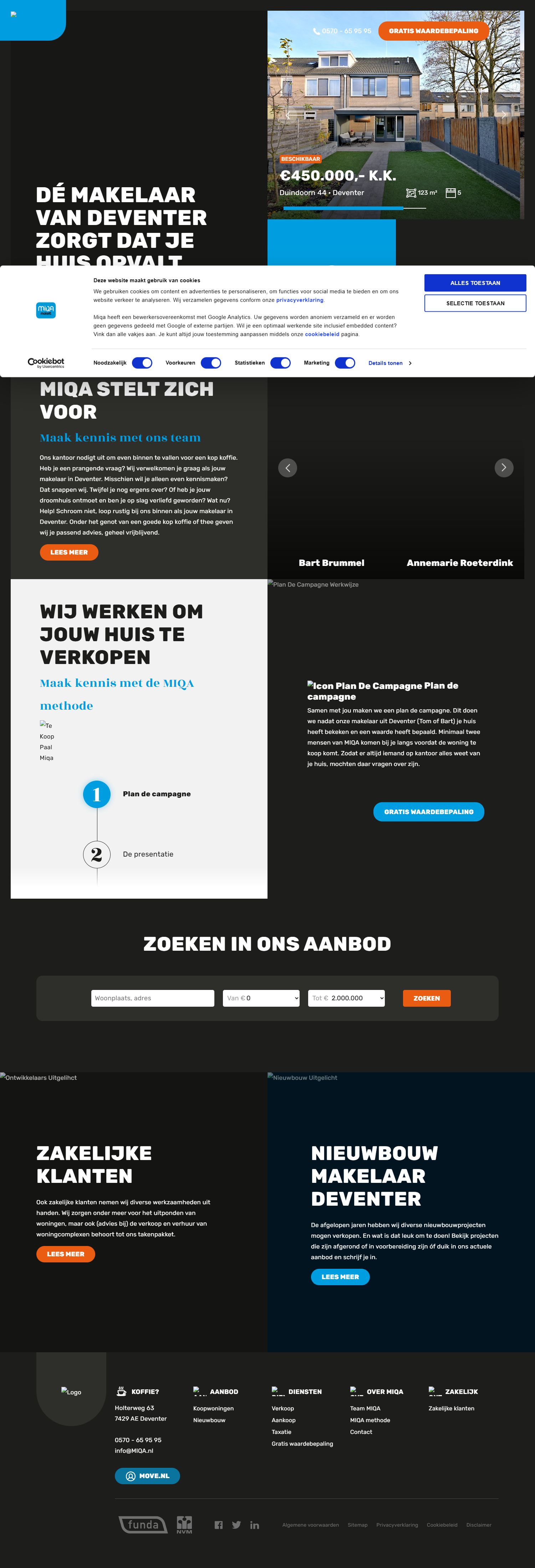 Screenshot van de website van www.miqa.nl