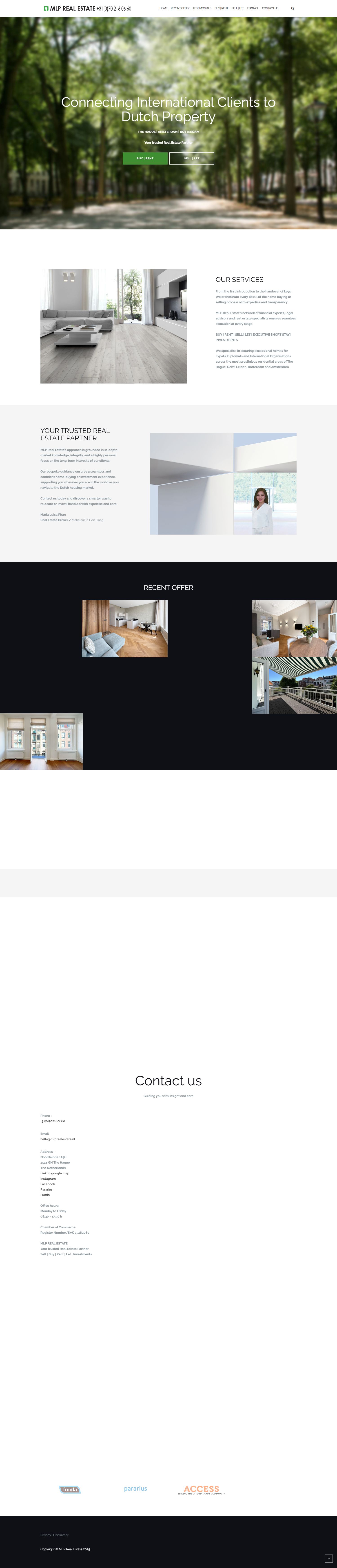 Screenshot van de website van www.mlprealestate.nl