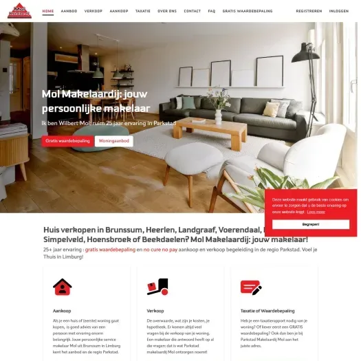 Screenshot der Website von www.molmakelaardij.com