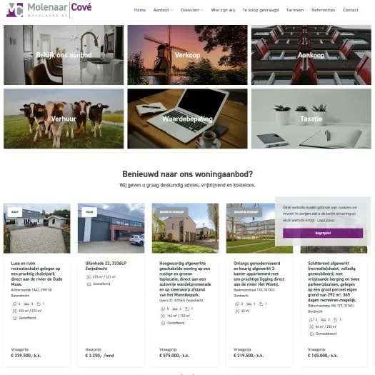 Screenshot van de website van www.molenaarcove.nl