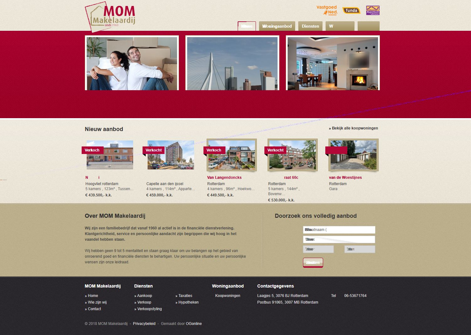 Screenshot van de website van www.mom-makelaardij.nl