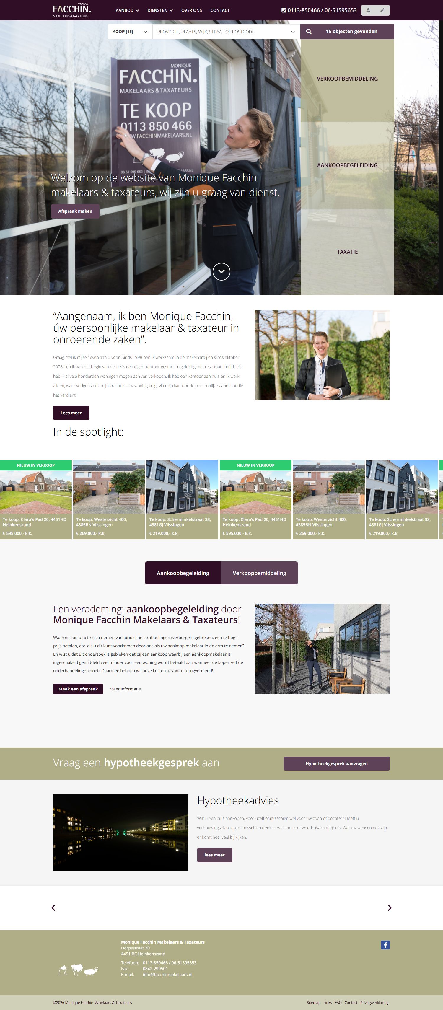Screenshot van de website van www.facchinmakelaars.nl