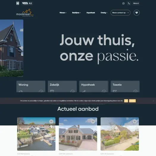 Screenshot van de website van www.moolenaarmakelaardij.nl