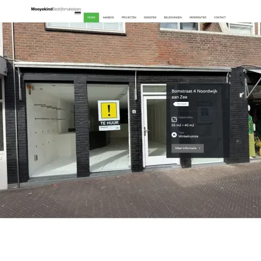 Screenshot of the website of www.mooyekindmakelaars.nl