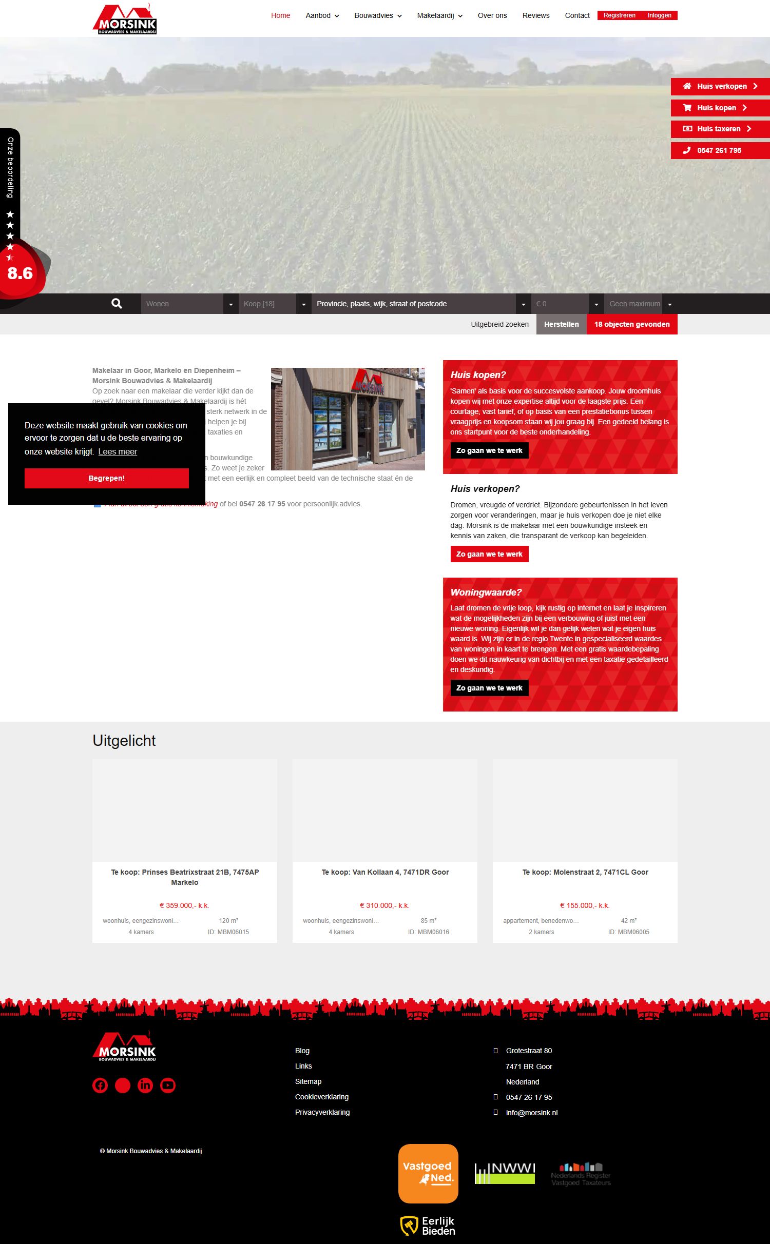 Screenshot van de website van www.morsink.nl