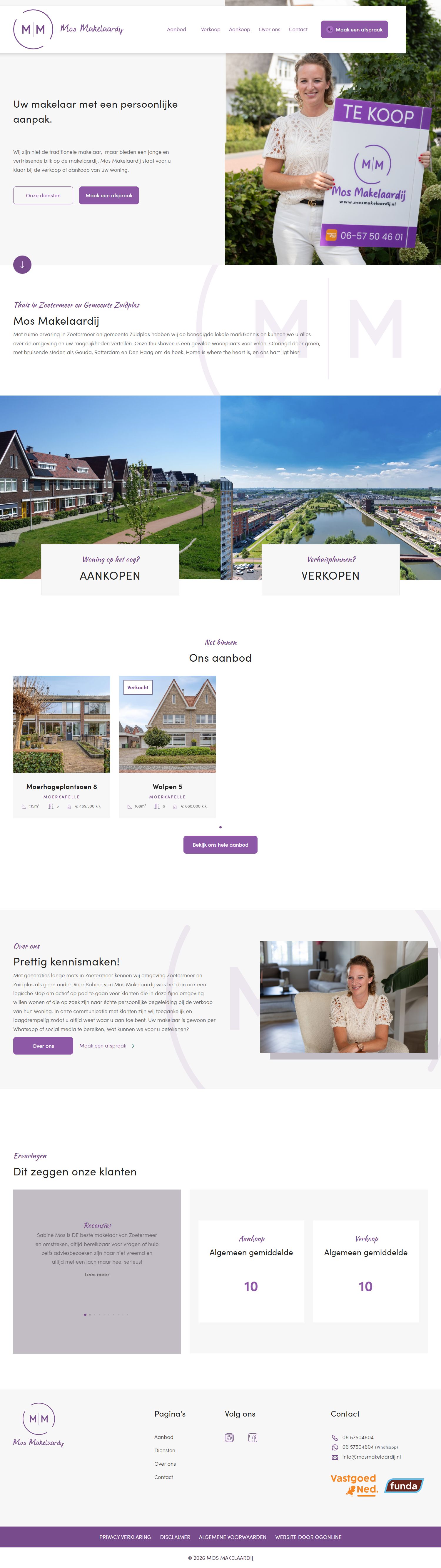 Screenshot van de website van www.mosmakelaardij.nl