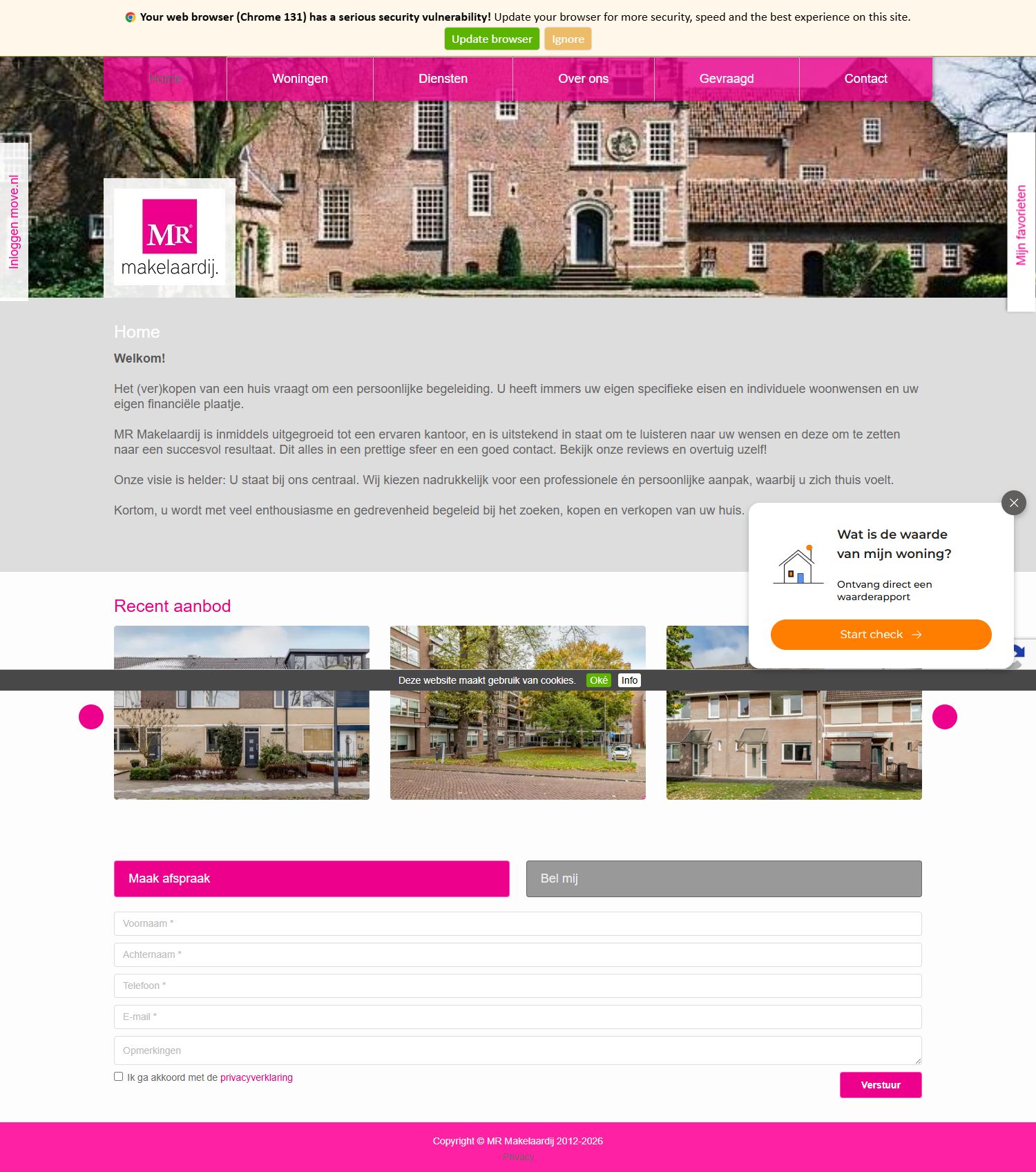 Screenshot van de website van www.mrmakelaardij.nl