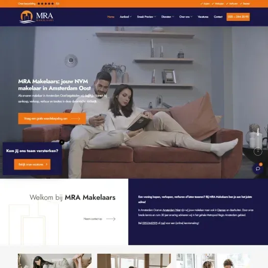 Screenshot of the website of www.mra-makelaars.nl