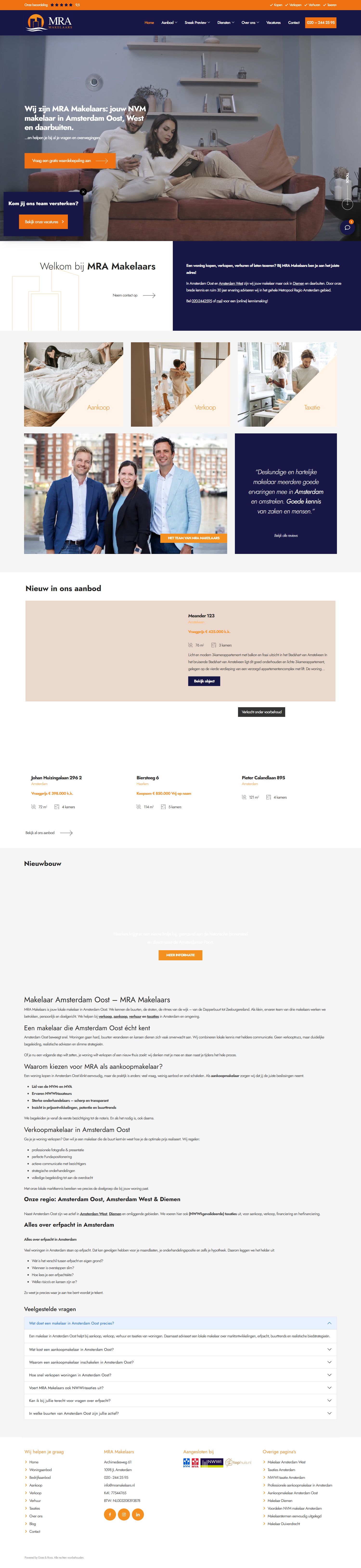 Screenshot van de website van www.mra-makelaars.nl