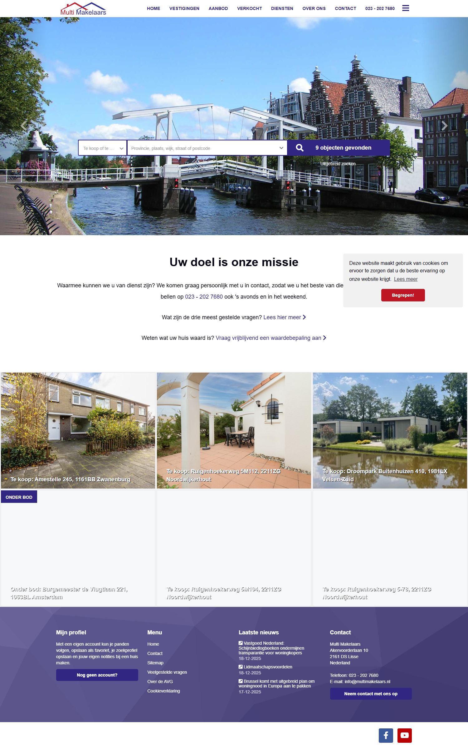 Screenshot van de website van www.multimakelaars.nl