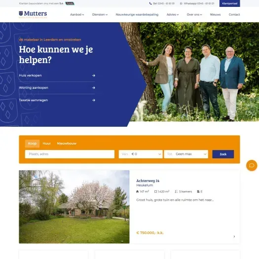 Screenshot van de website van www.muttersmakelaars.nl