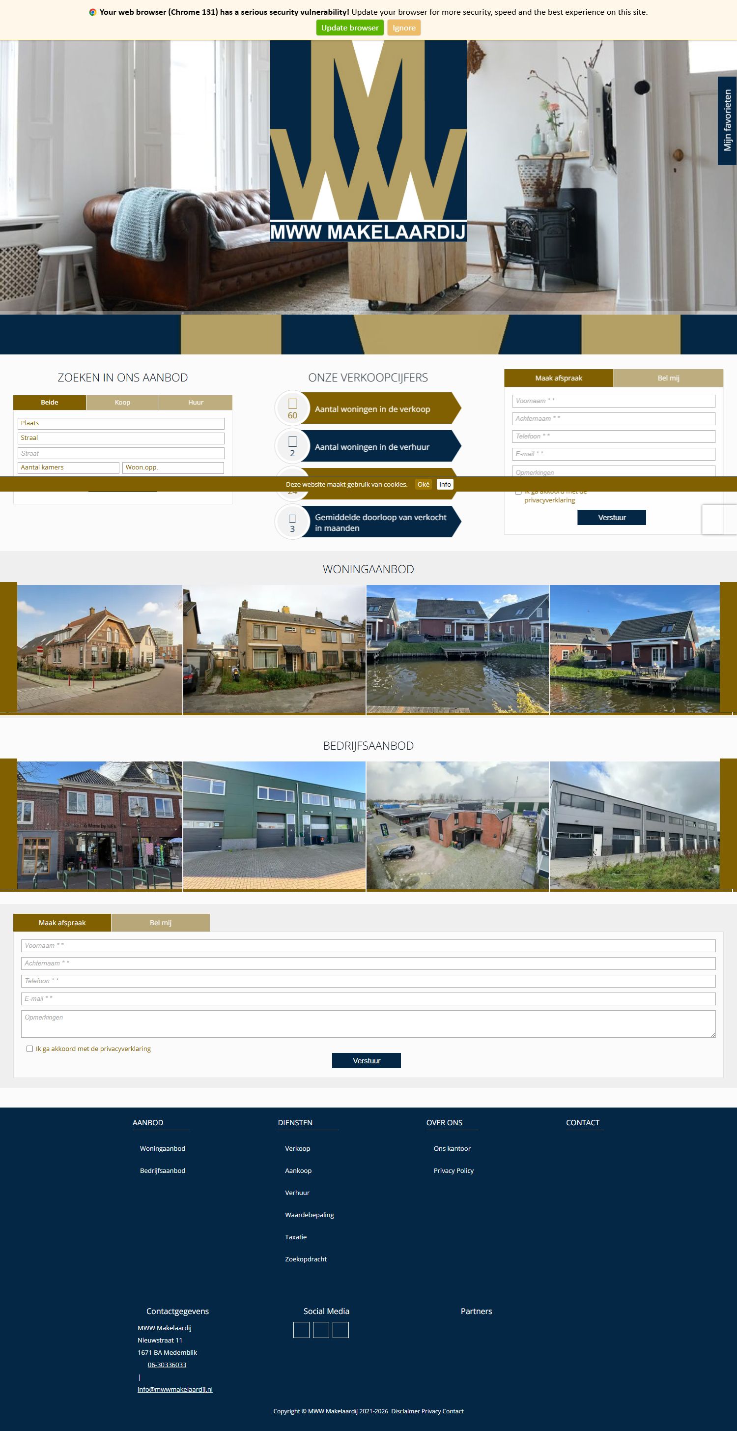 Screenshot van de website van www.mwwmakelaardij.nl