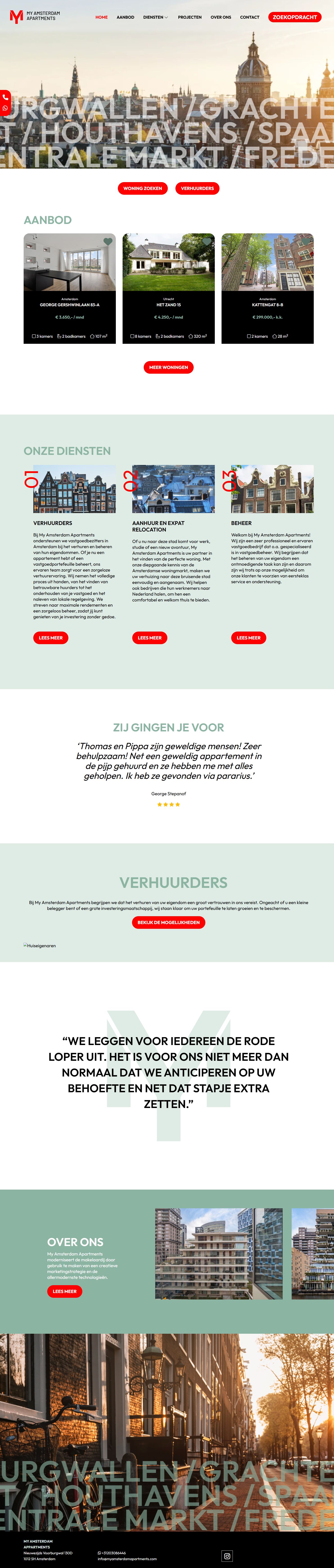 Screenshot van de website van www.myamsterdamapartments.com