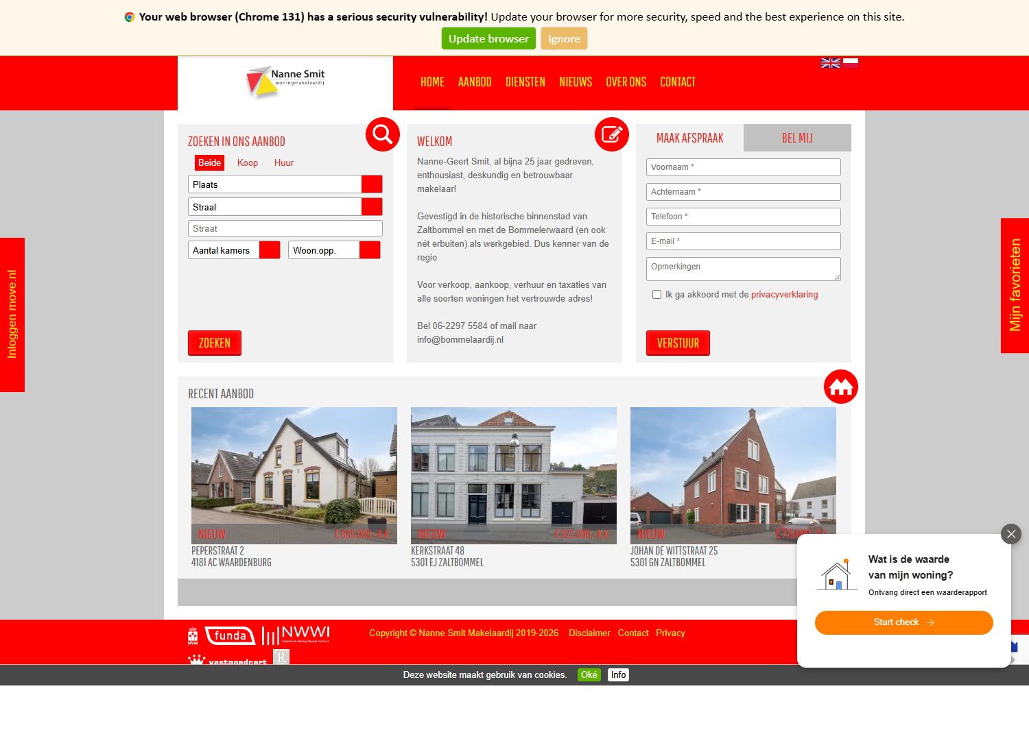 Screenshot van de website van nannesmitmakelaardij.nl