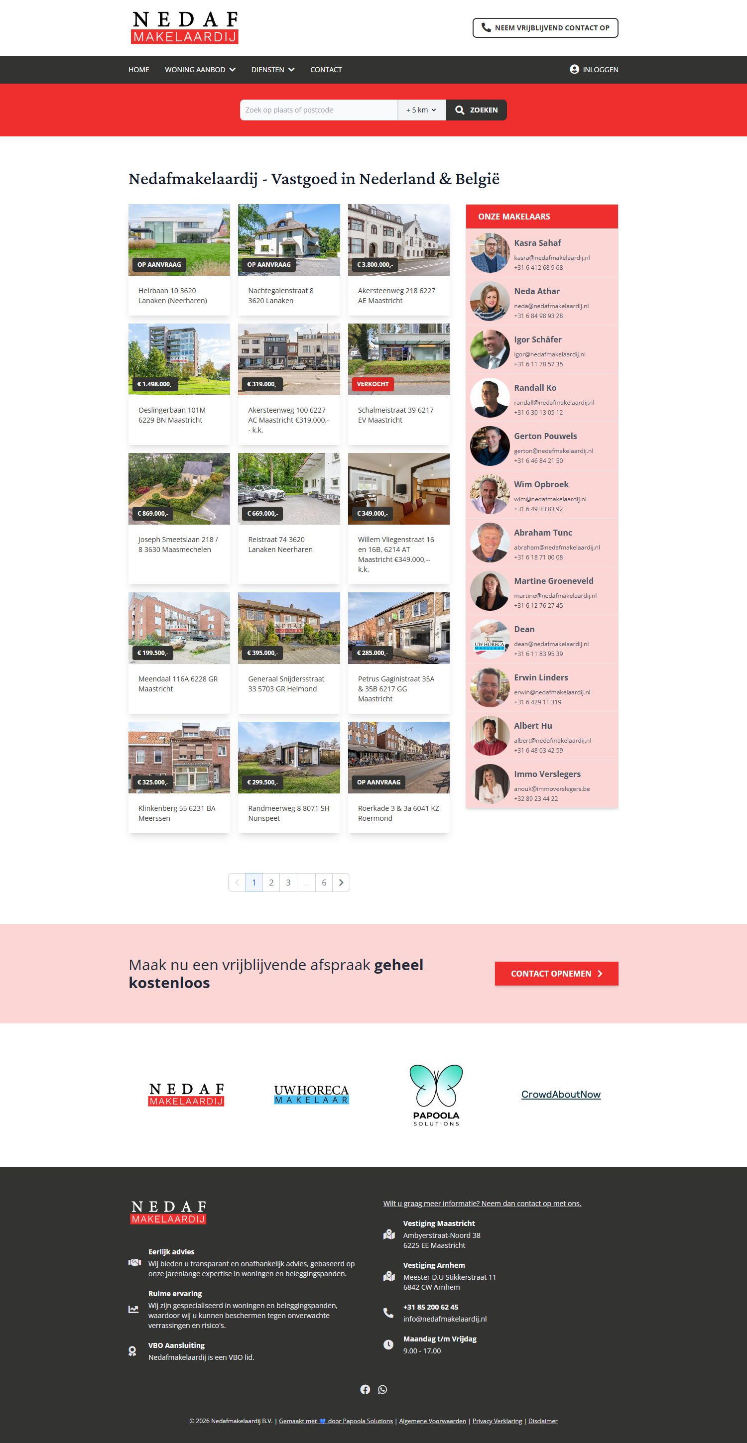 Screenshot van de website van www.nedafmakelaardij.nl