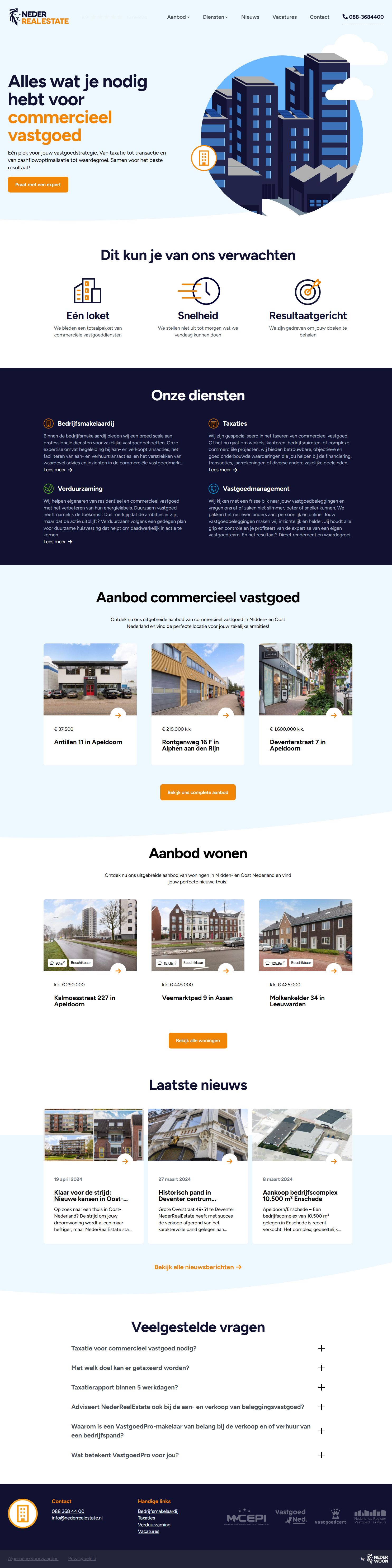 Screenshot van de website van www.nederrealestate.nl