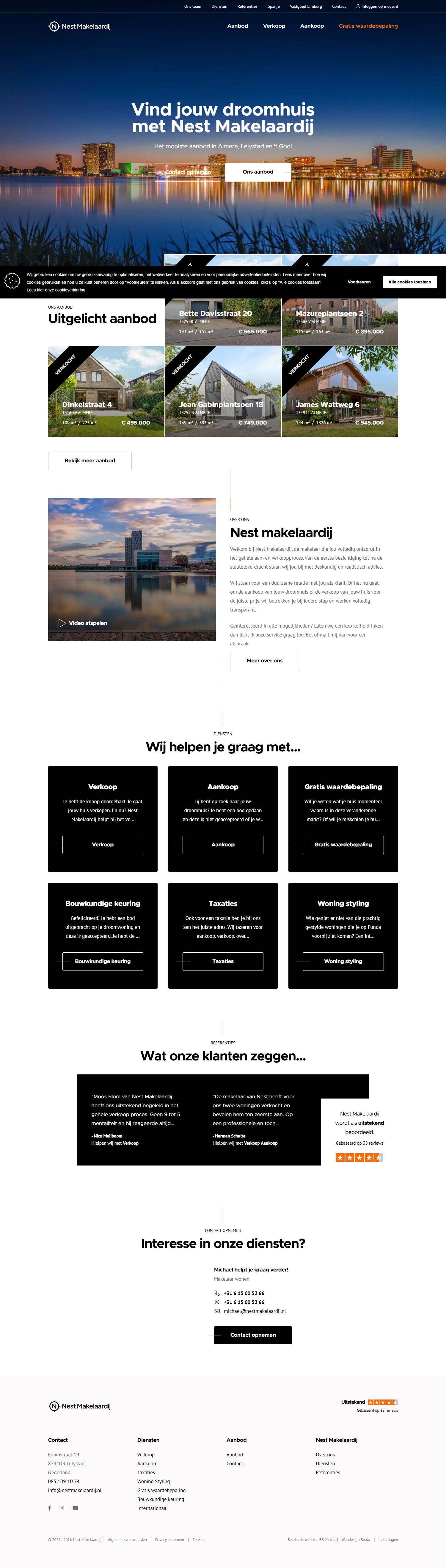 Screenshot van de website van nestmakelaardij.nl