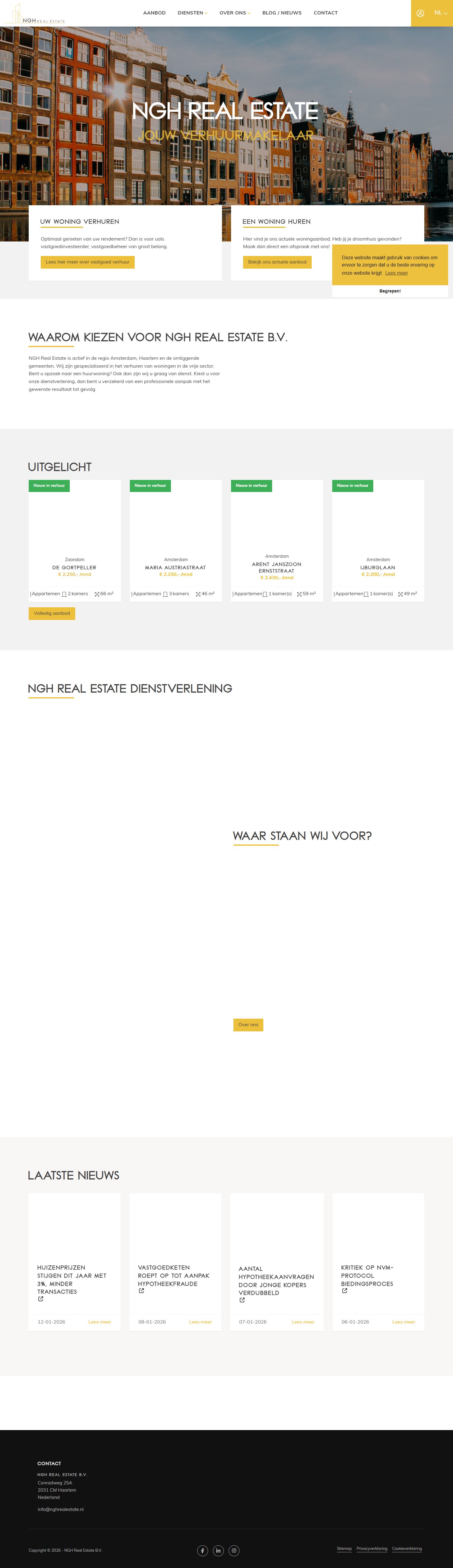 Screenshot van de website van www.nghrealestate.nl