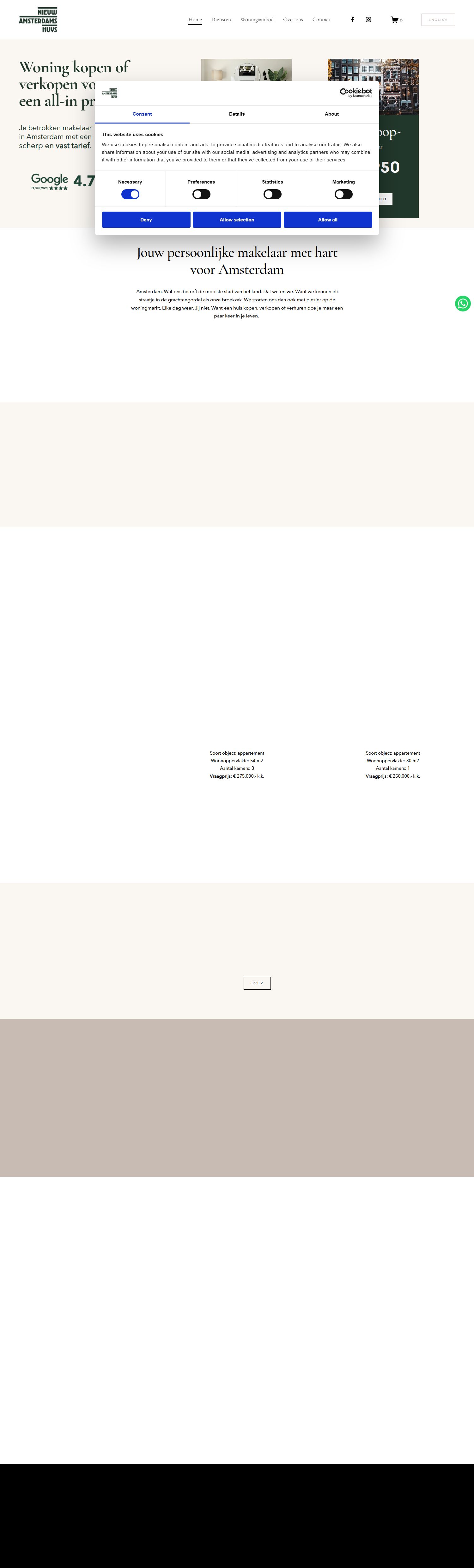 Screenshot van de website van www.nieuwamsterdamshuys.nl