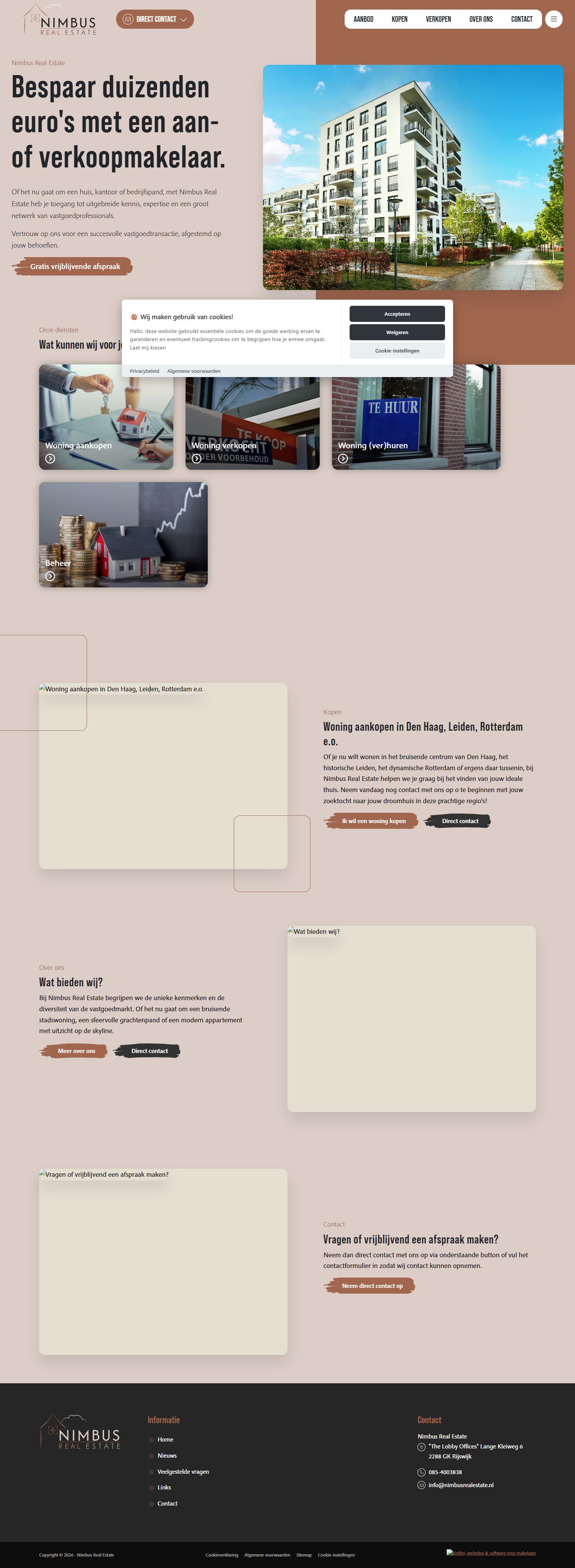Screenshot van de website van www.nimbusrealestate.nl