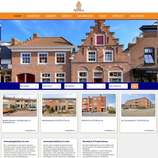 Screenshot van de website van www.noordam-makelaardij.nl