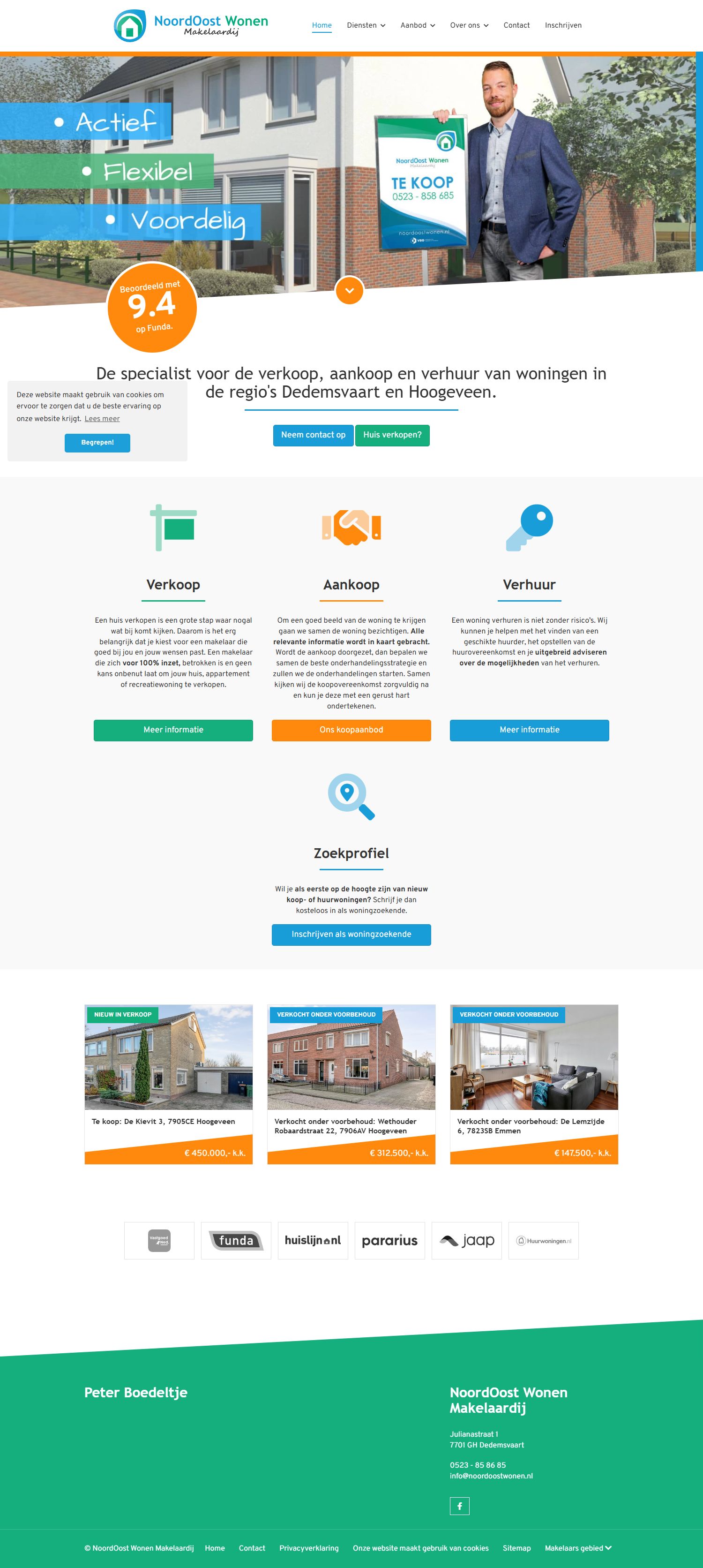 Screenshot van de website van www.noordoostwonen.nl