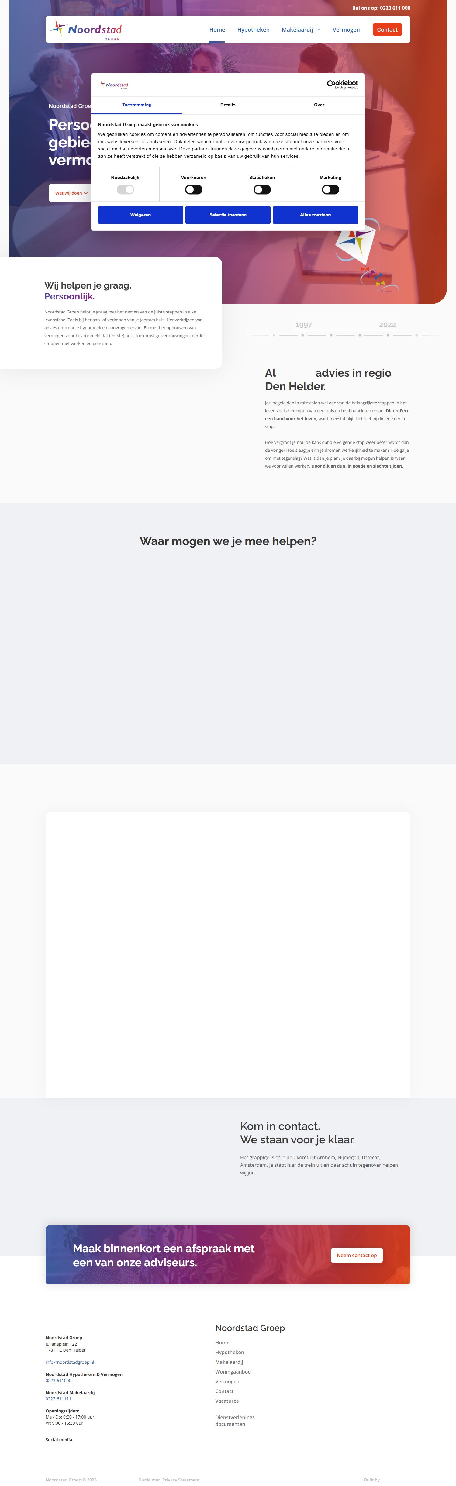 Screenshot van de website van www.noordstadgroep.nl