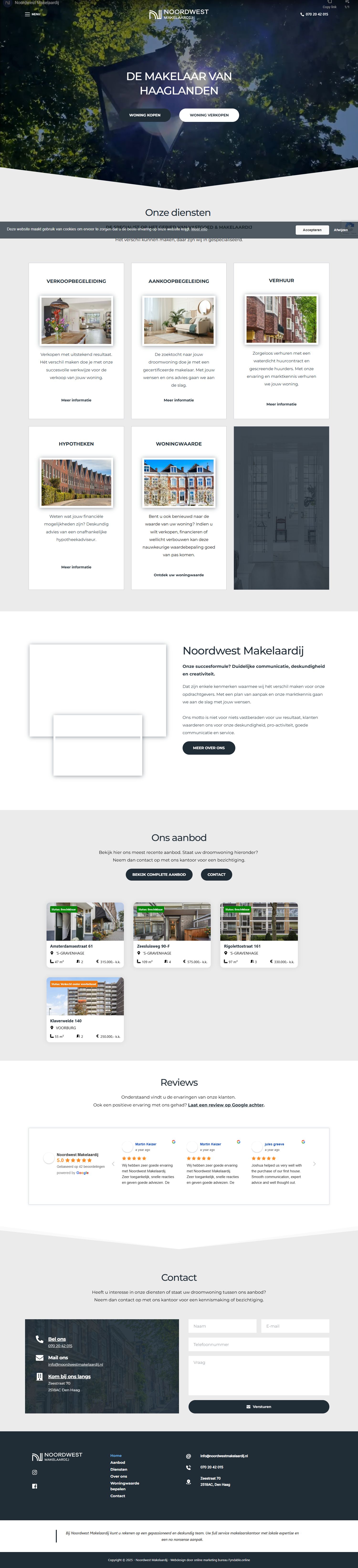 Screenshot van de website van noordwestmakelaardij.nl