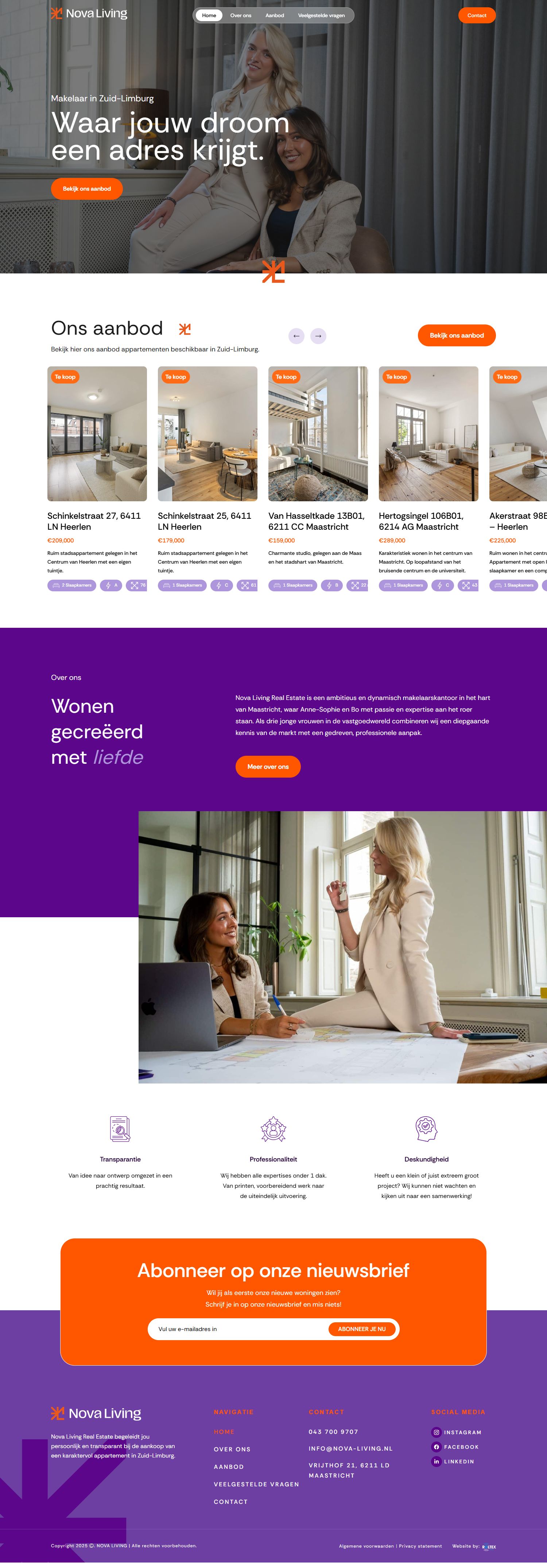 Screenshot van de website van www.nova-living.nl