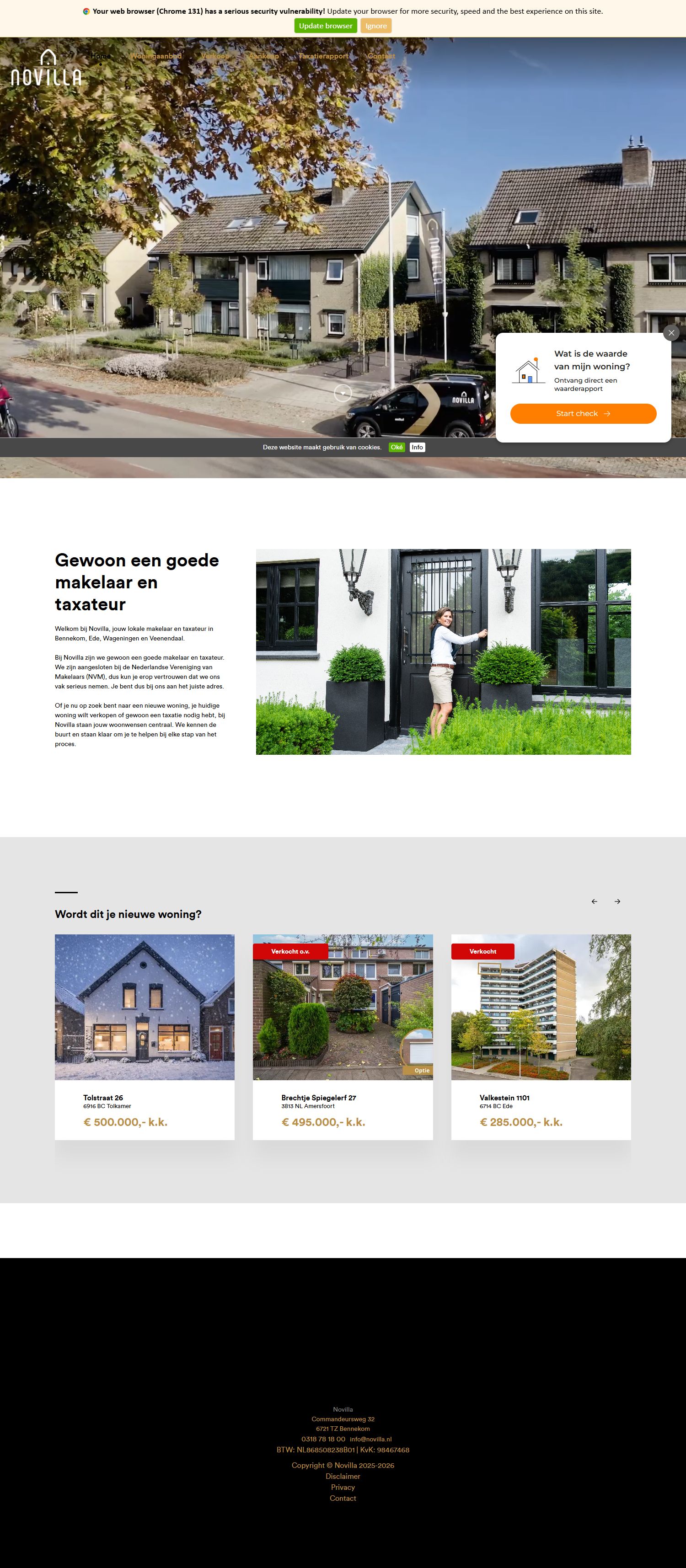 Screenshot van de website van www.novilla.nl