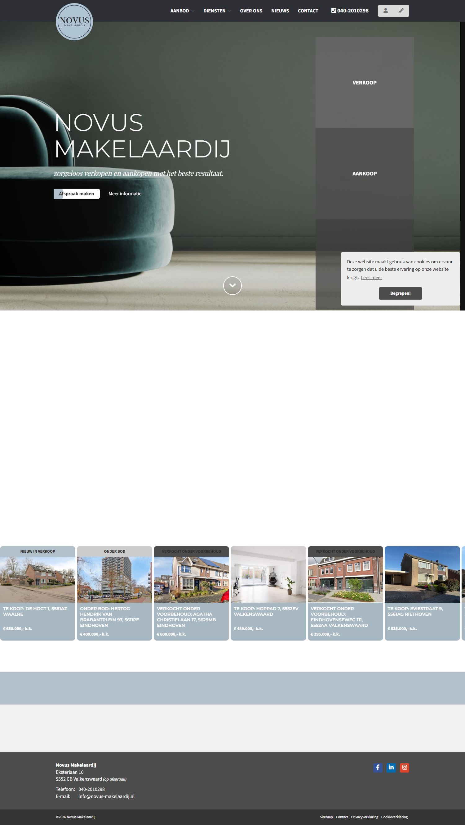 Screenshot van de website van www.novus-makelaardij.nl
