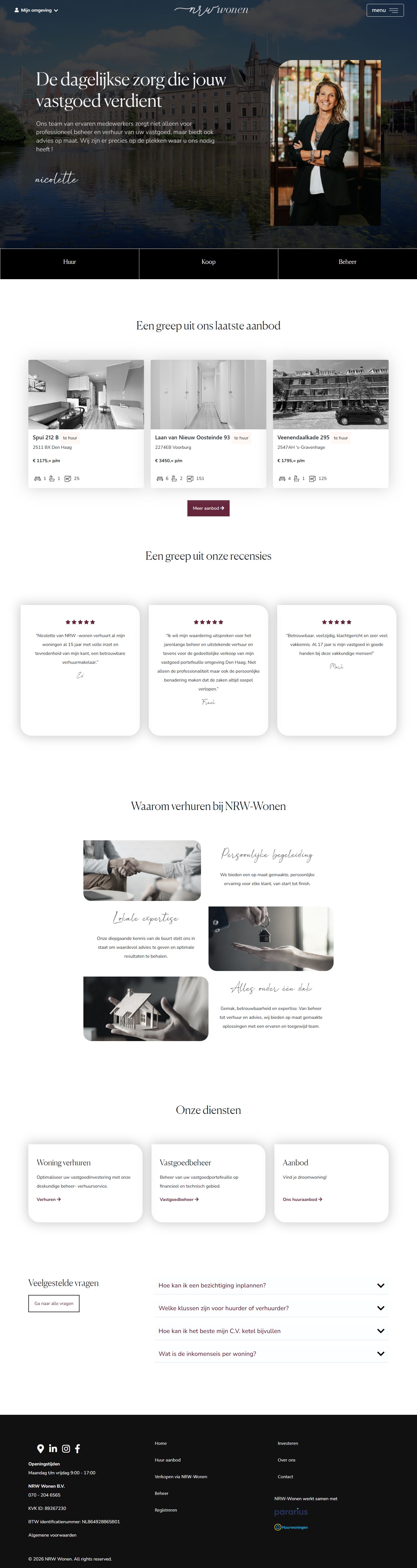 Screenshot van de website van nrw-wonen.nl