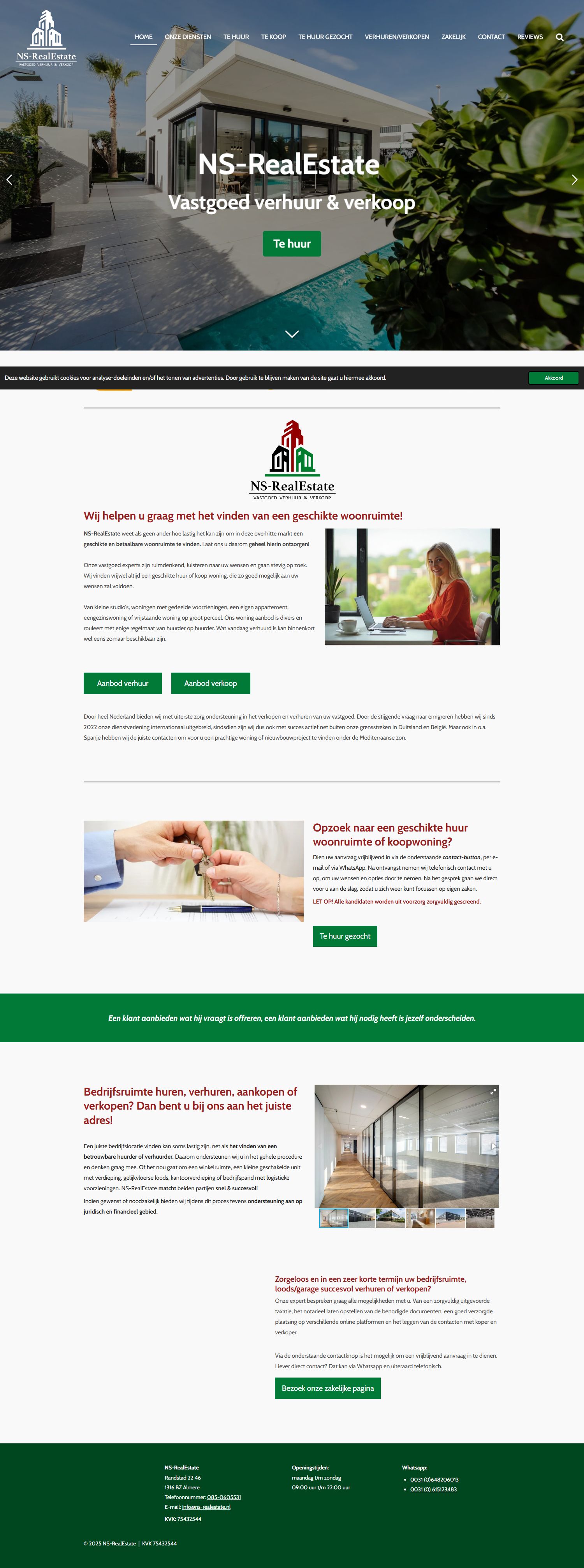 Screenshot van de website van www.ns-realestate.nl