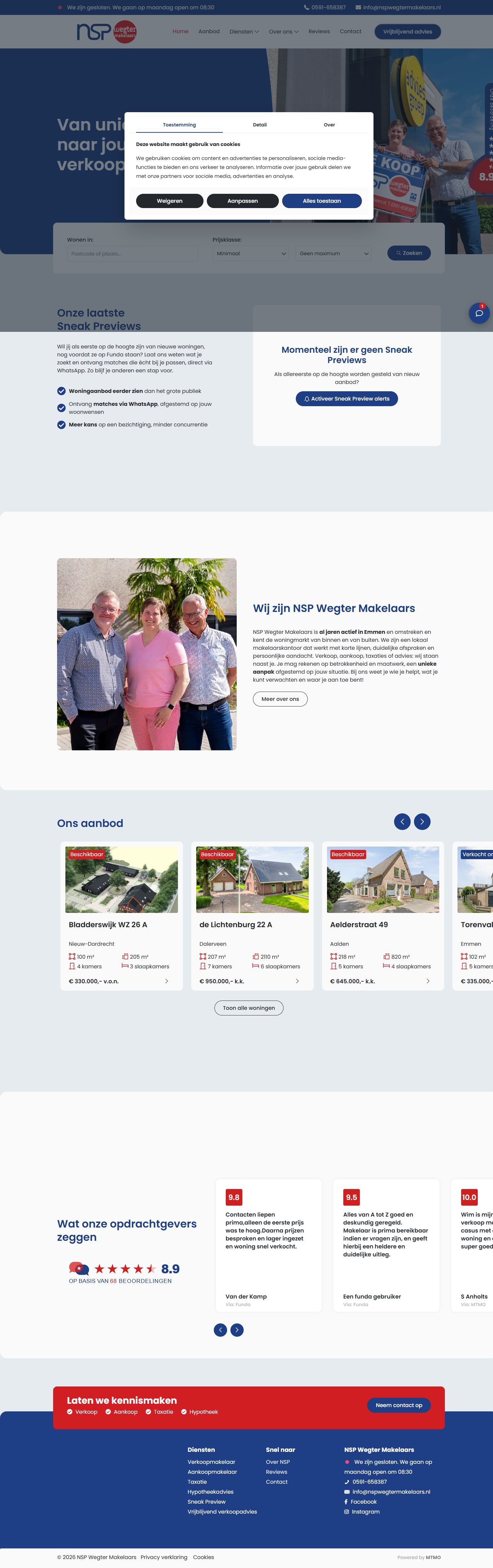 Screenshot van de website van www.nspwegtermakelaars.nl