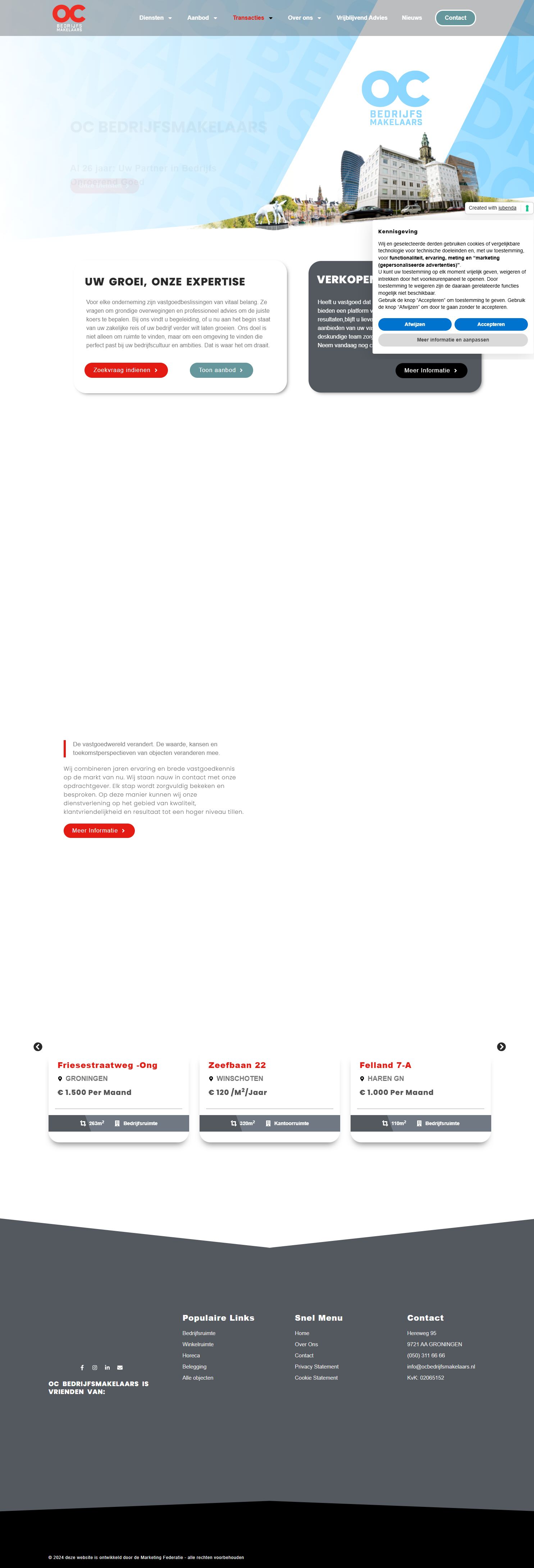 Screenshot van de website van www.ocbedrijfsmakelaars.nl