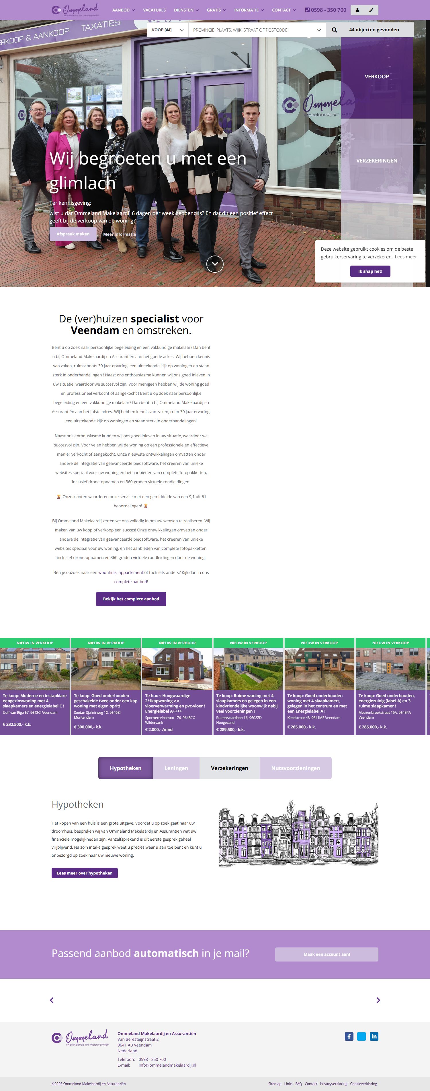 Screenshot van de website van www.ommelandmakelaardij.nl