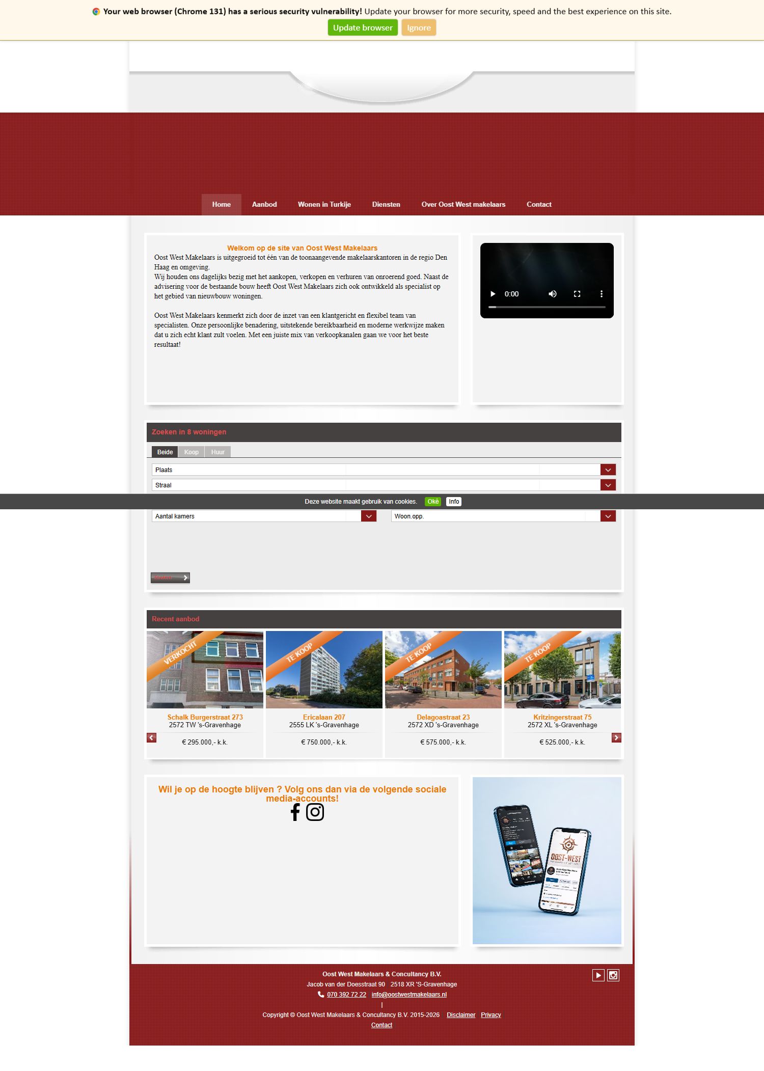 Screenshot van de website van www.oostwestmakelaars.nl
