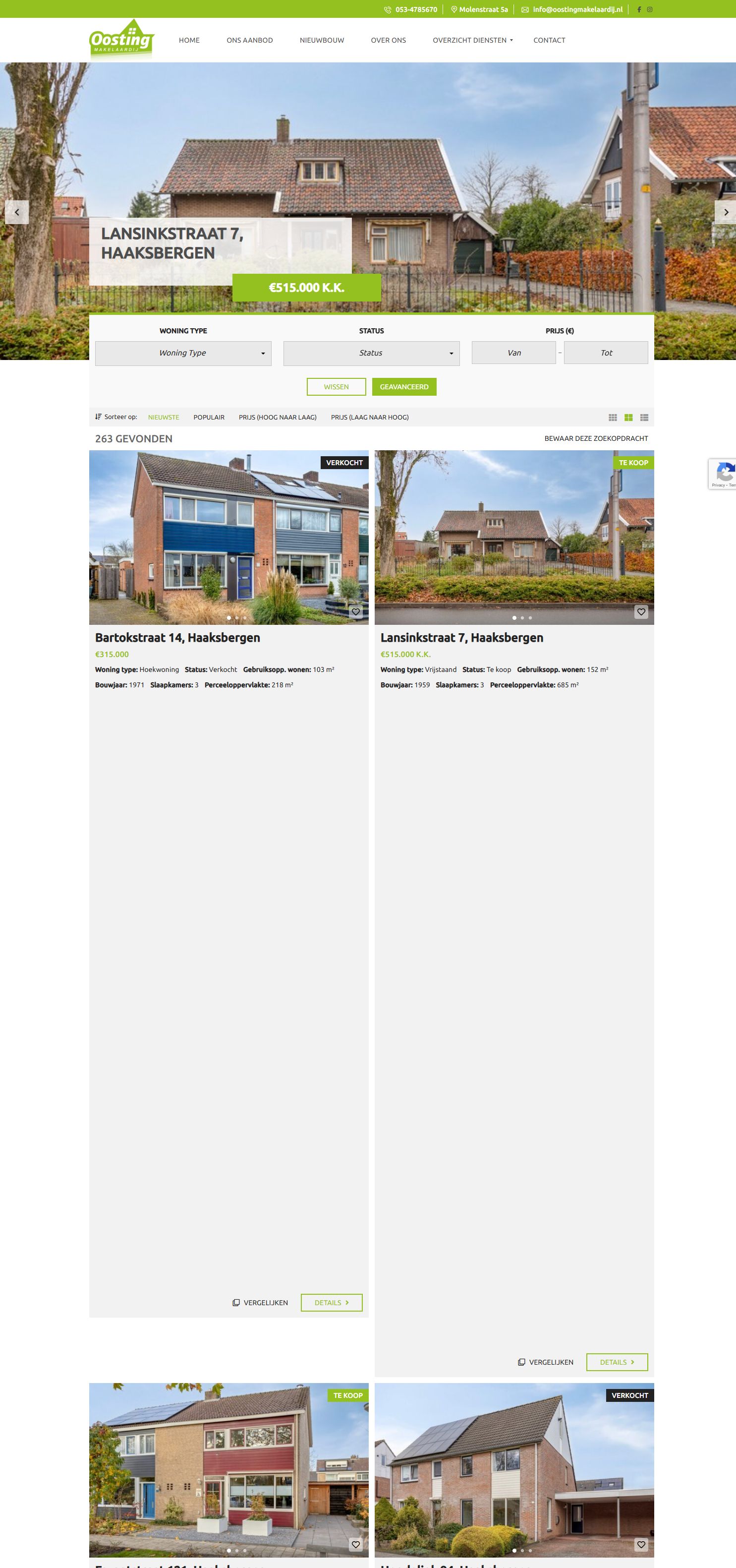 Screenshot van de website van www.oostingmakelaardij.nl