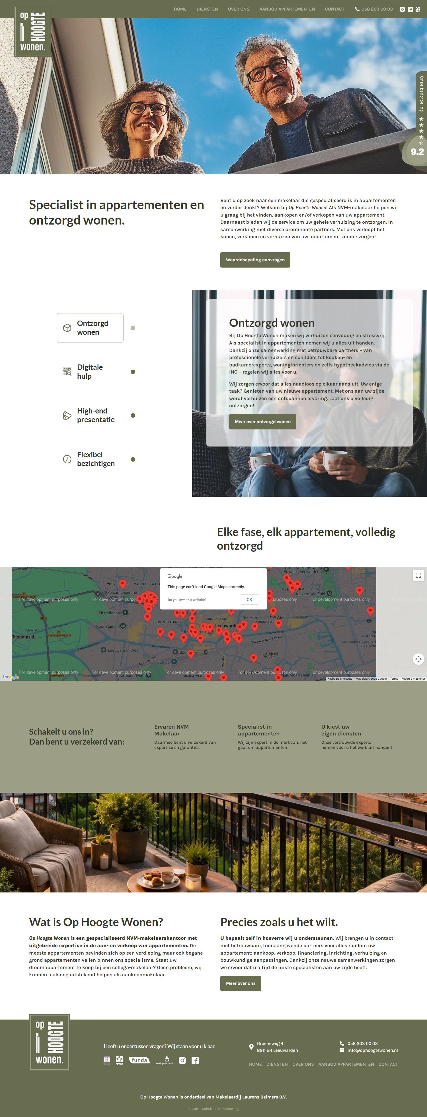 Screenshot van de website van www.ophoogtewonen.nl
