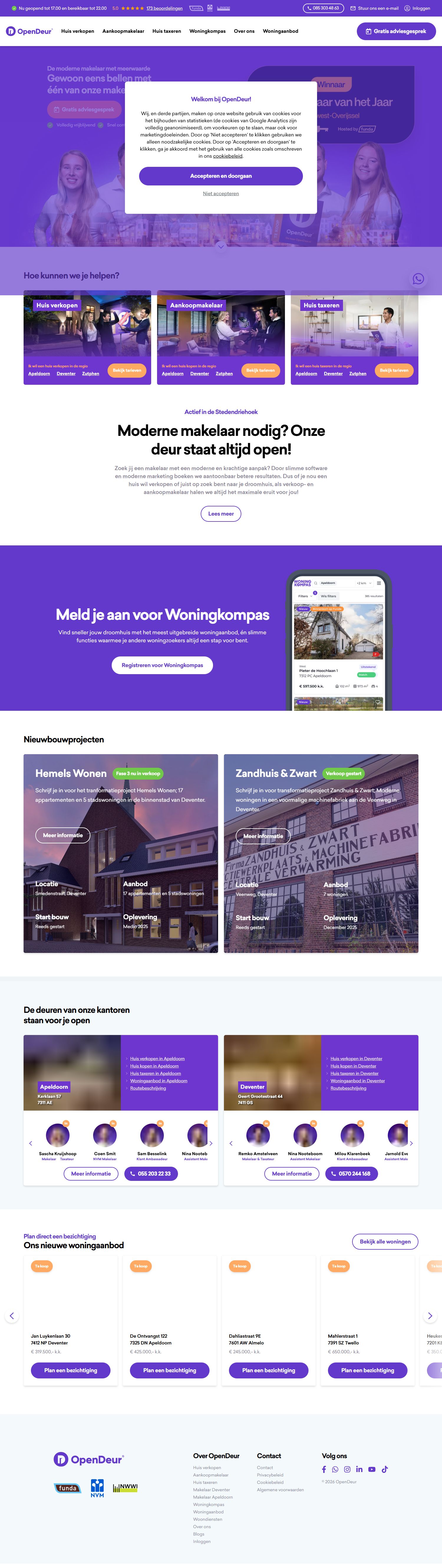 Screenshot van de website van www.opendeur.nl